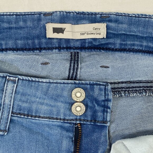 Levi's 529 Curvy Straight Leg Mid Rise 10 Stretch Faded Light Wash Denim Jeans - Picture 11 of 14